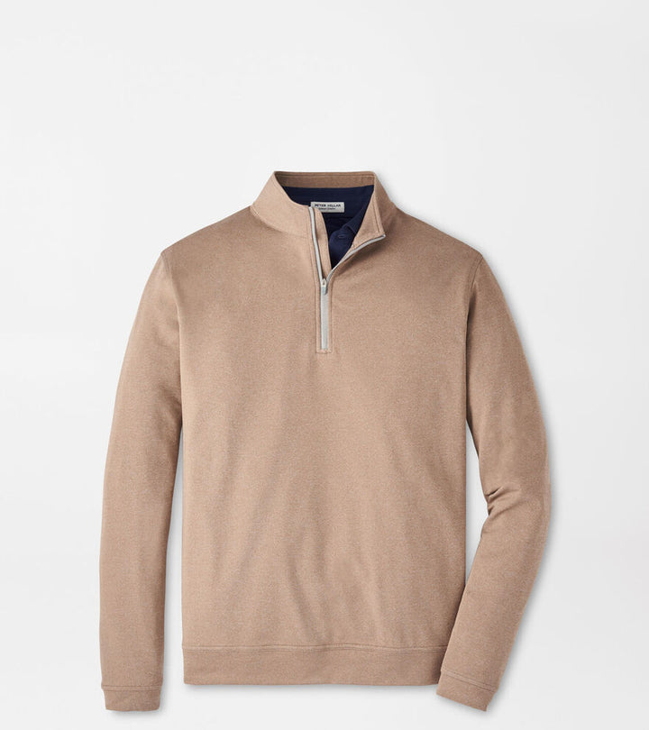 Peter Millar Mens Perth Melange Performance Quarter-Zip - POPLAR BROWN