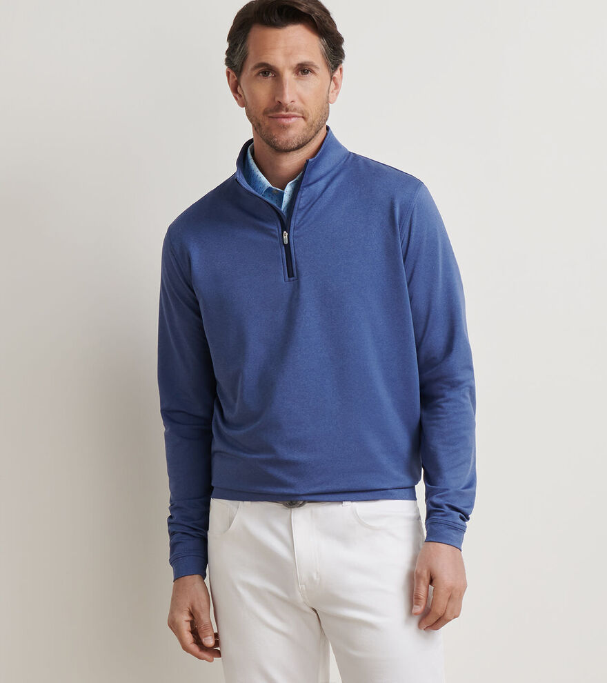 Peter Millar Mens Perth Mélange Performance Quarter-Zip - SPORT NAVY