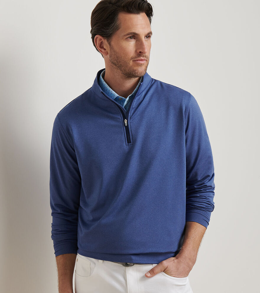Peter Millar Mens Perth Mélange Performance Quarter-Zip - SPORT NAVY
