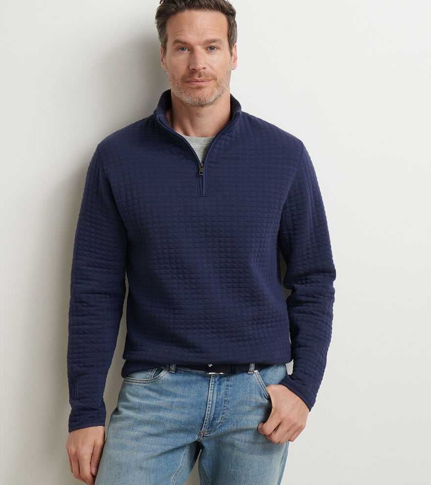 Peter Millar Men's Classic Fit Quad Quilted Quarter-Zip - NAVY