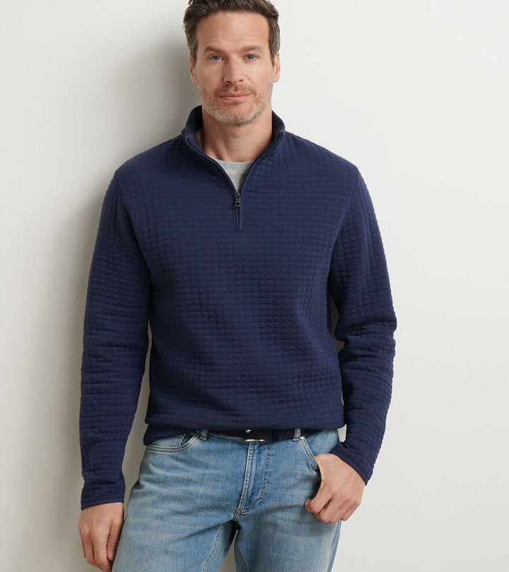 Peter Millar Men's Classic Fit Quad Quilted Quarter-Zip - NAVY