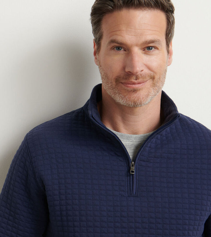Peter Millar Men's Classic Fit Quad Quilted Quarter-Zip - NAVY