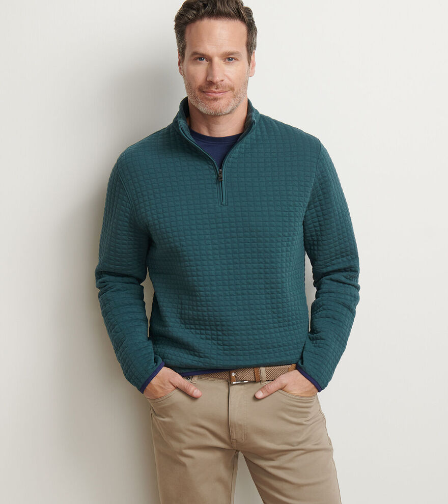 Peter Millar Men's Classic Fit Quad Quilted Quarter-Zip - NORDIC PINE