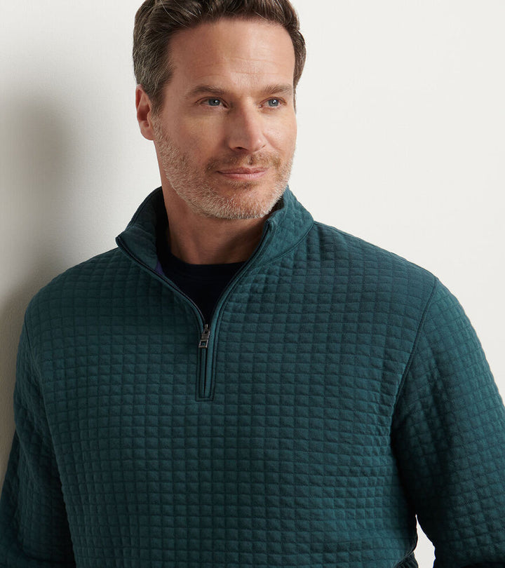 Peter Millar Men's Classic Fit Quad Quilted Quarter-Zip - NORDIC PINE