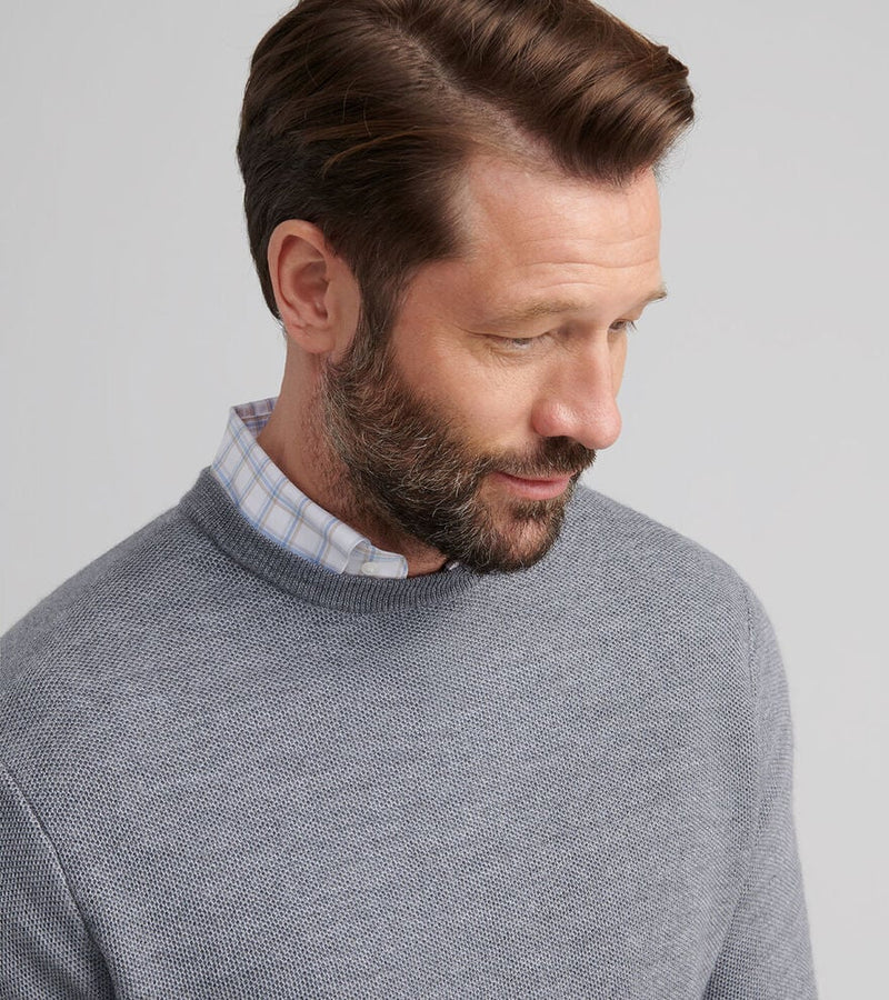 Peter Millar Men's Classic Fit Autumn Crest Honeycomb Crewneck Sweater - GALE GREY