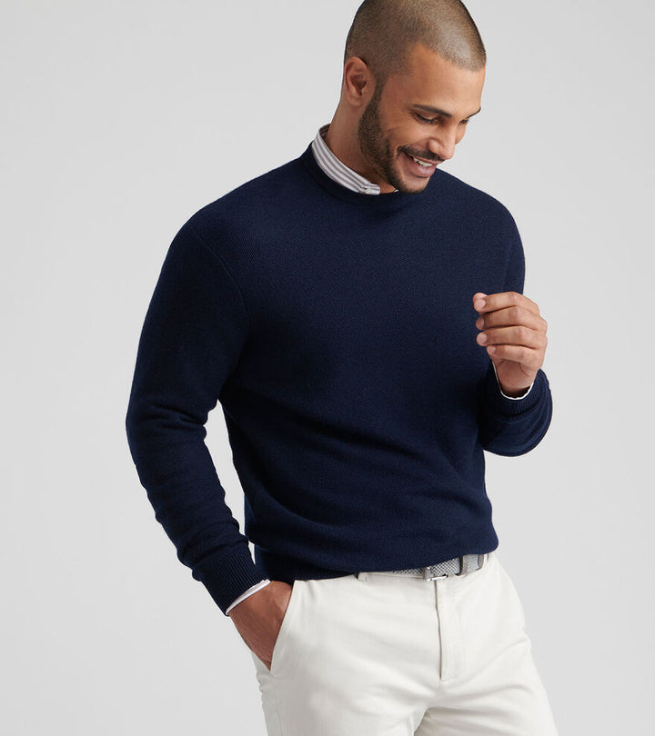 Peter Millar Men's Classic Fit Autumn Crest Honeycomb Crewneck Sweater - NAVY