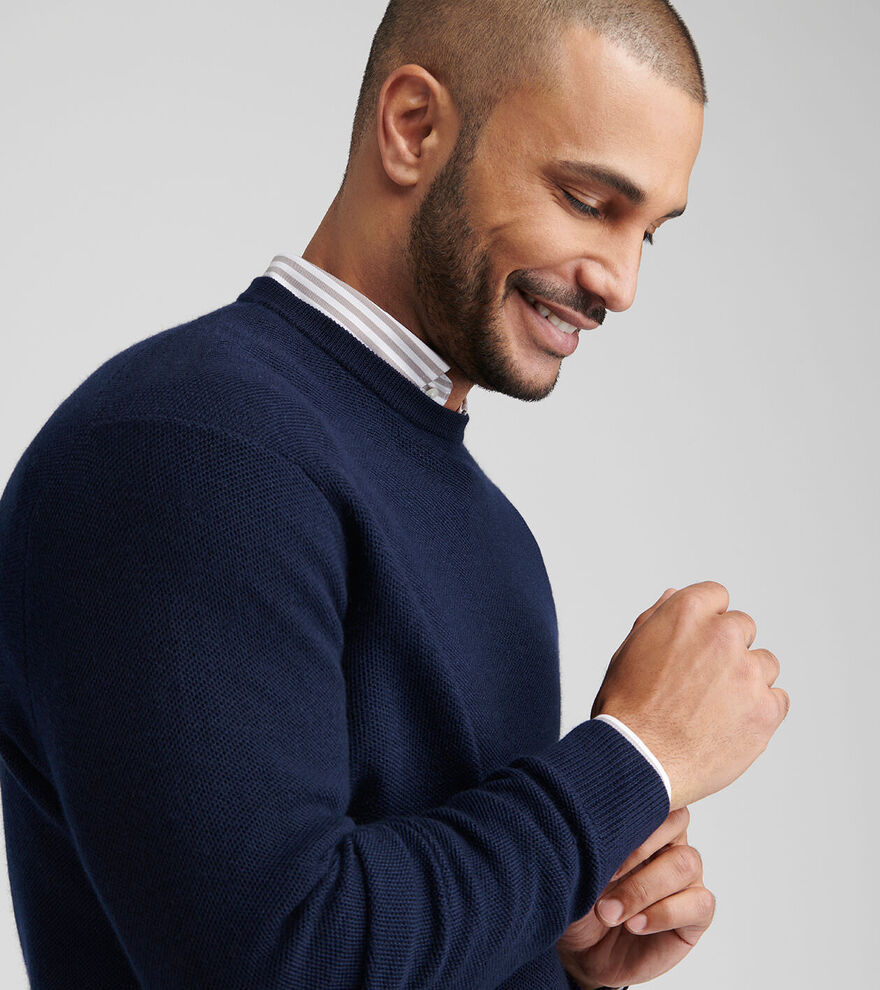 Peter Millar Men's Classic Fit Autumn Crest Honeycomb Crewneck Sweater - NAVY