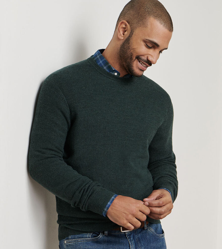 Peter Millar Men's Classic Fit Autumn Crest Honeycomb Crewneck Sweater - NORDIC PINE