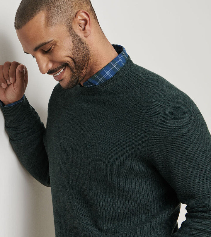 Peter Millar Men's Classic Fit Autumn Crest Honeycomb Crewneck Sweater - NORDIC PINE