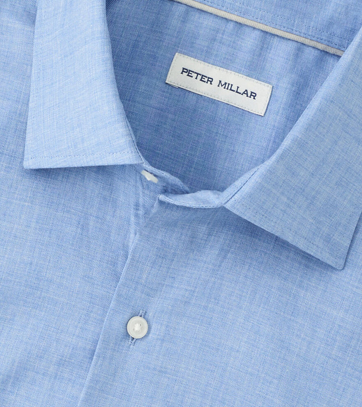 Peter Millar Men's Classic Fit Highlands Soft Twill Cotton Sport Shirt - RUDDY BLUE