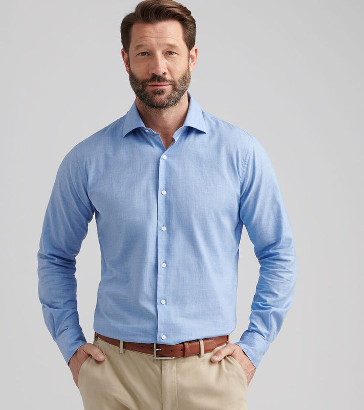 Peter Millar Men's Classic Fit Highlands Soft Twill Cotton Sport Shirt - RUDDY BLUE
