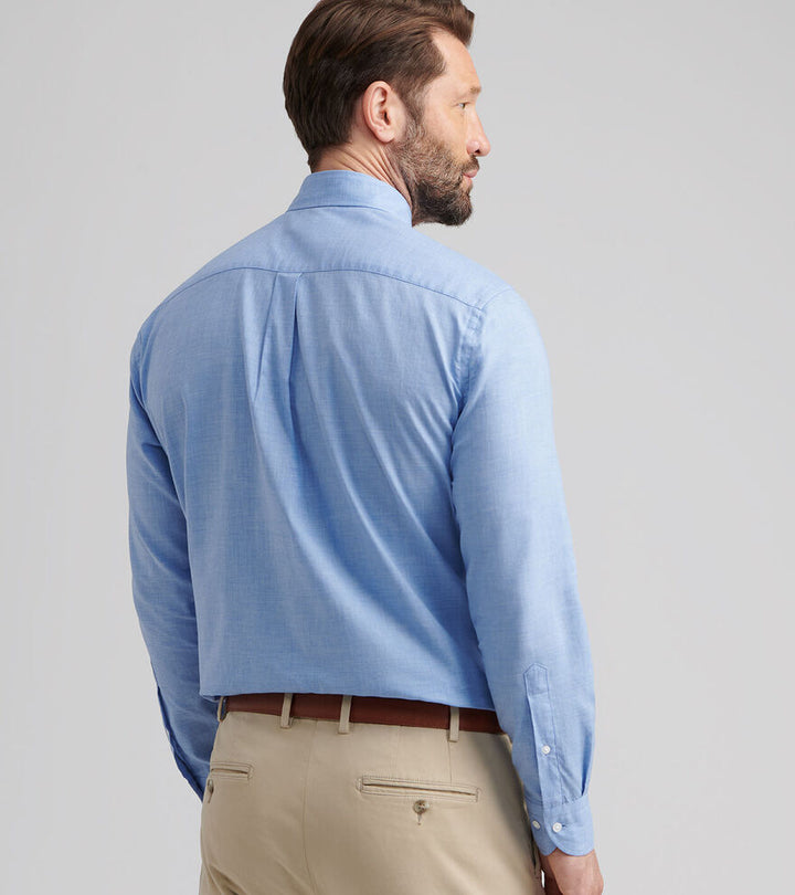 Peter Millar Men's Classic Fit Highlands Soft Twill Cotton Sport Shirt - RUDDY BLUE