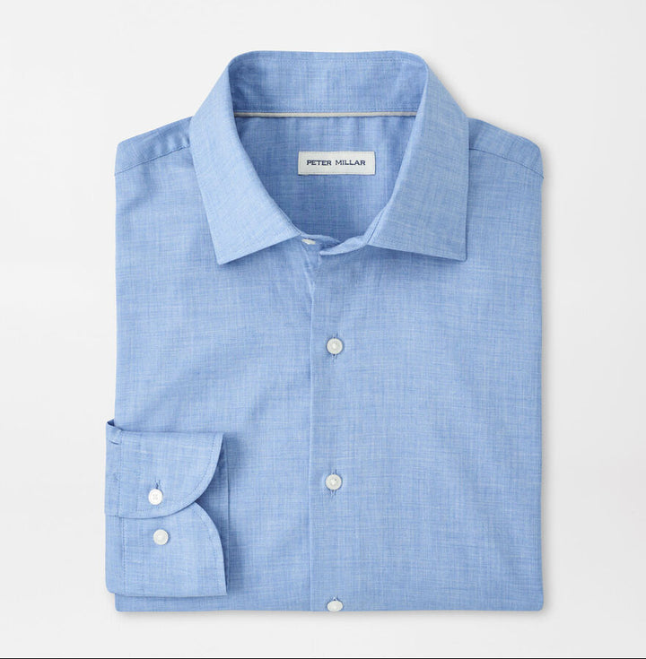Peter Millar Men's Classic Fit Highlands Soft Twill Cotton Sport Shirt - RUDDY BLUE