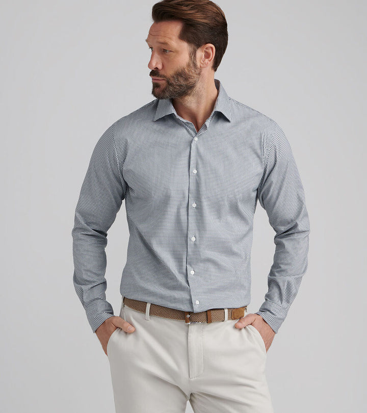 Peter Millar Men's Classic Fit Jackson Crown Lite Cotton-Stretch Sport Shirt - DEEP VERDANT