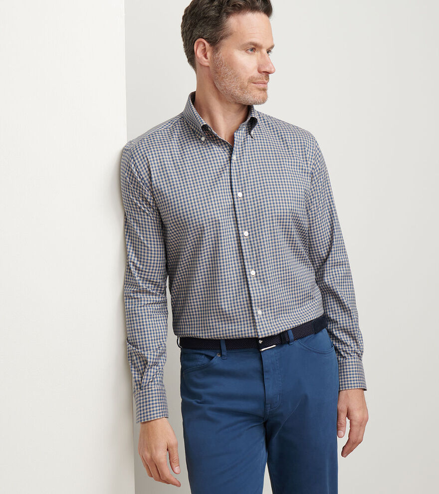 Peter Millar Men's Classic Fit Conway Crown Lite Cotton-Stretch Sport Shirt - POPLAR BROWN