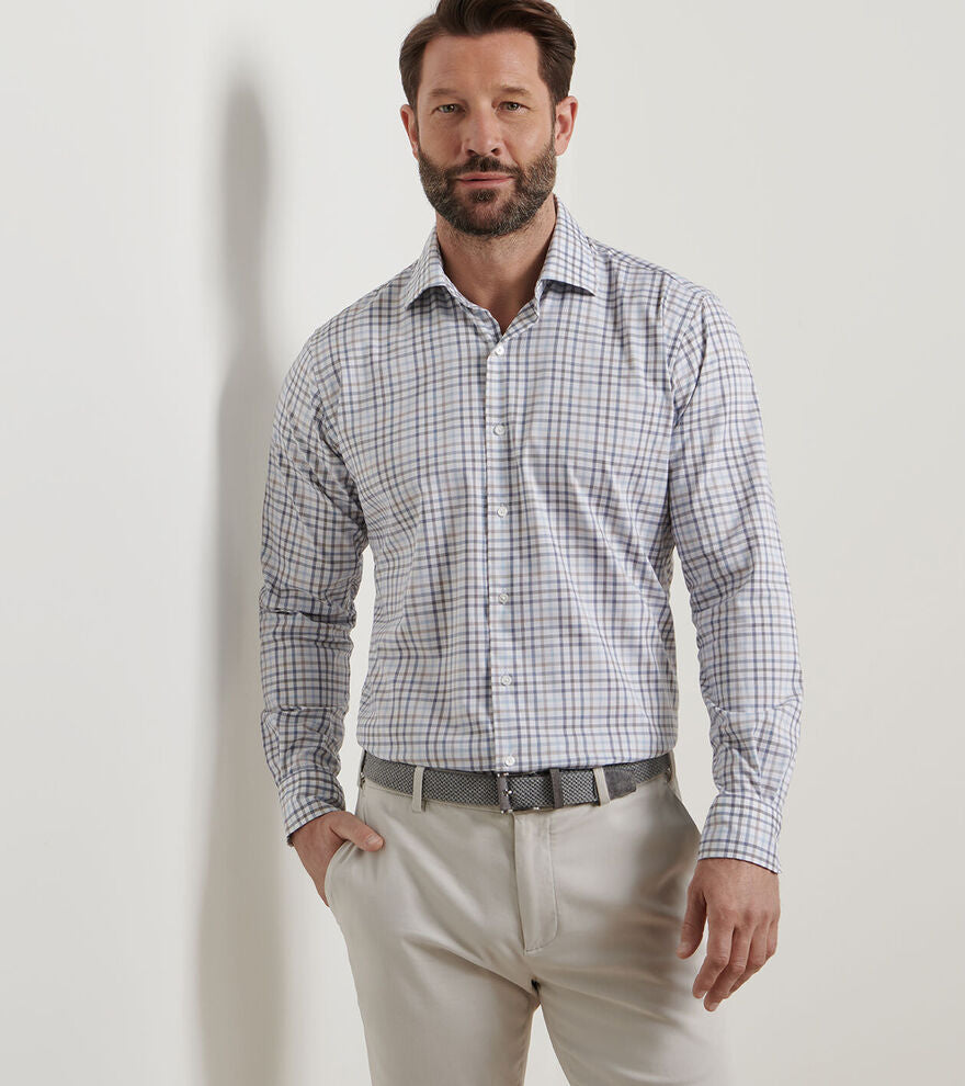 Peter Millar Men's Classic Fit North Coast Crown Lite Cotton-Stretch Sport Shirt  - BLUE HAZE