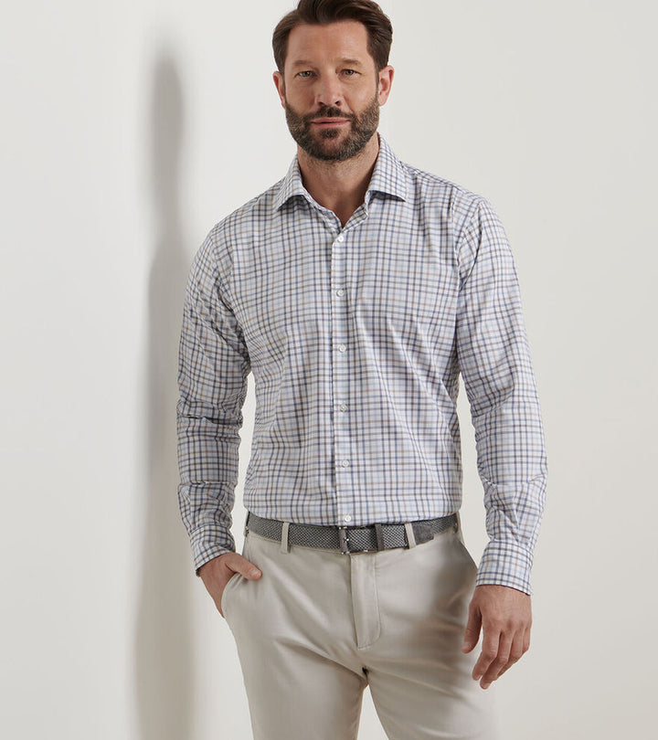 Peter Millar Men's Classic Fit North Coast Crown Lite Cotton-Stretch Sport Shirt  - BLUE HAZE