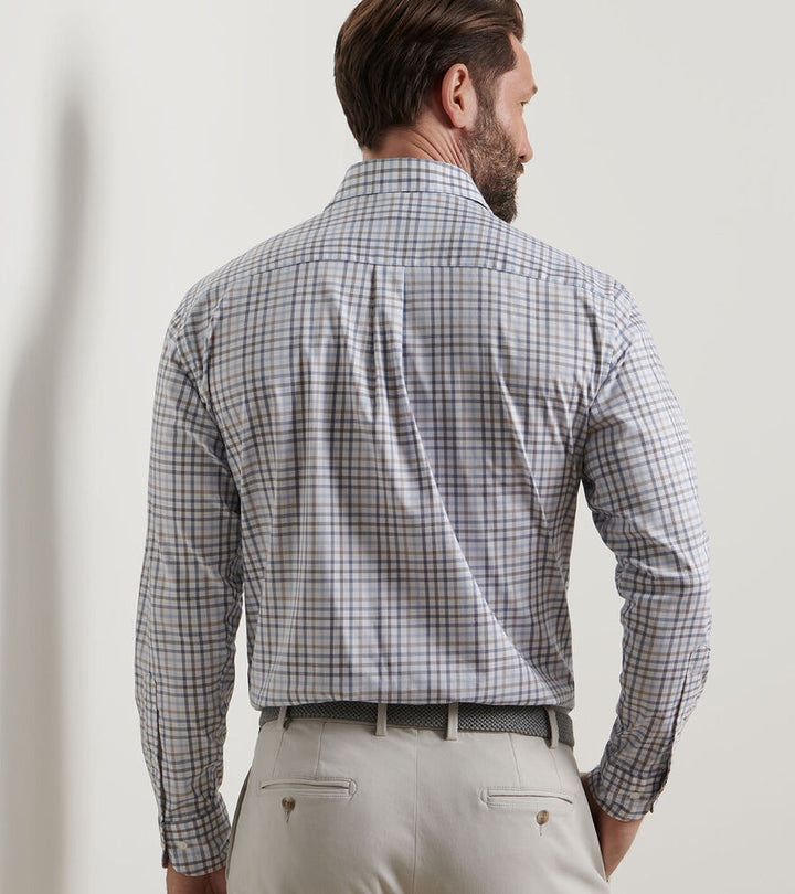 Peter Millar Men's Classic Fit North Coast Crown Lite Cotton-Stretch Sport Shirt  - BLUE HAZE
