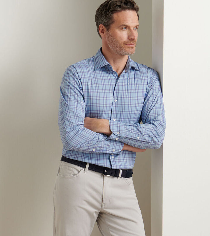Peter Millar Men's Classic Fit Brevard Crown Lite Cotton-Stretch Sport Shirt - RUDDY BLUE