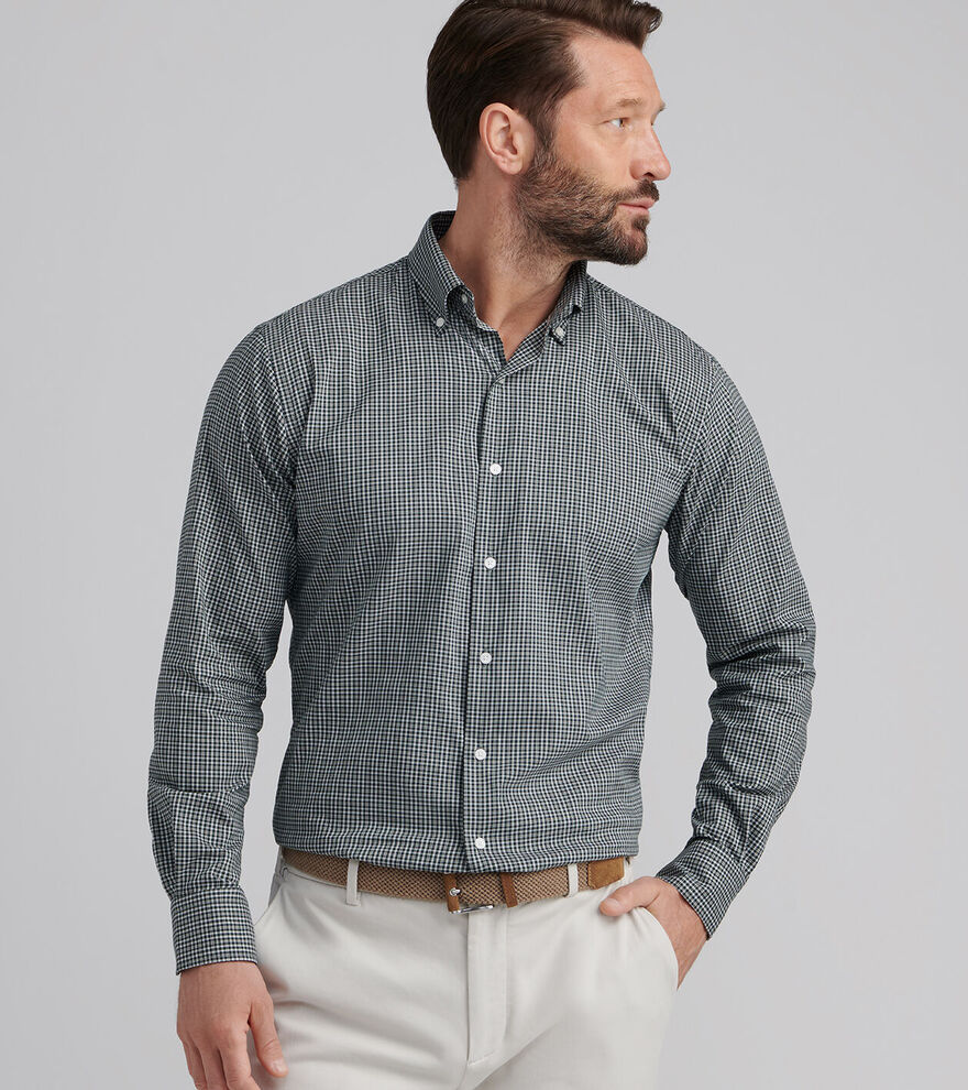 Peter Millar Men's Classic Fit Stowe Crown Lite Cotton-Stretch Sport Shirt - DEEP VERDANT