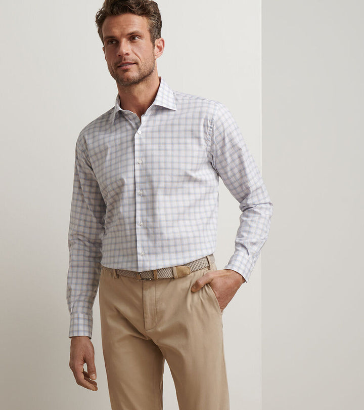 Peter Millar Men's Classic Fit Lenox Crown Lite Cotton-Stretch Sport Shirt - WHITE