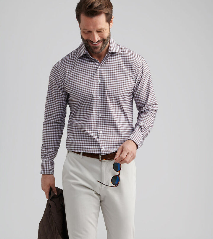 Peter Millar Men's Classic Fit Fairbanks Performance Twill Sport Shirt - FRENCH PRESS