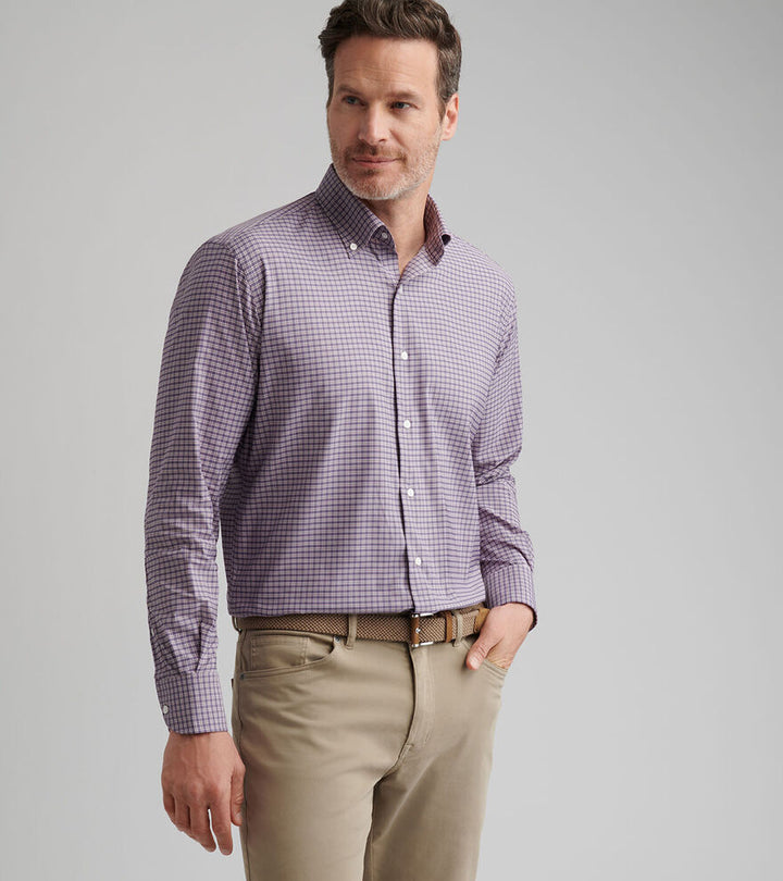 Peter Millar Men's Classic Fit Petaluma Performance Twill Sport Shirt - PARISIAN FIG