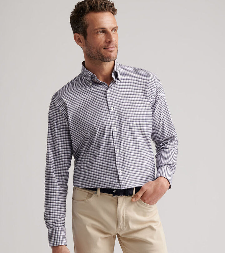 Peter Millar Men's Classic Fit Cashiers Performance Twill Sport Shirt - NAVY