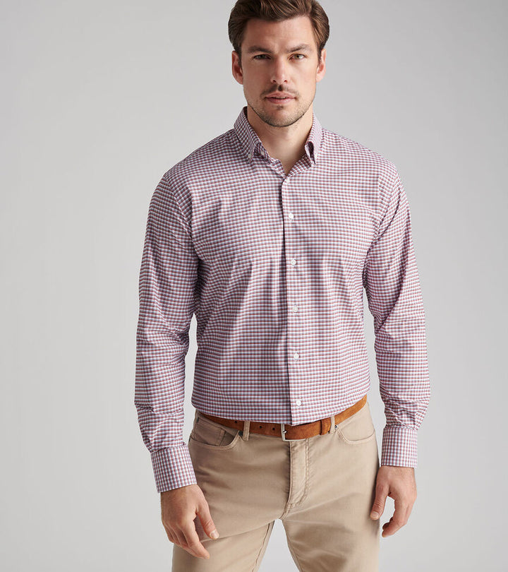Peter Millar Men's Classic Fit Cashiers Performance Twill Sport Shirt - SPARROW RED