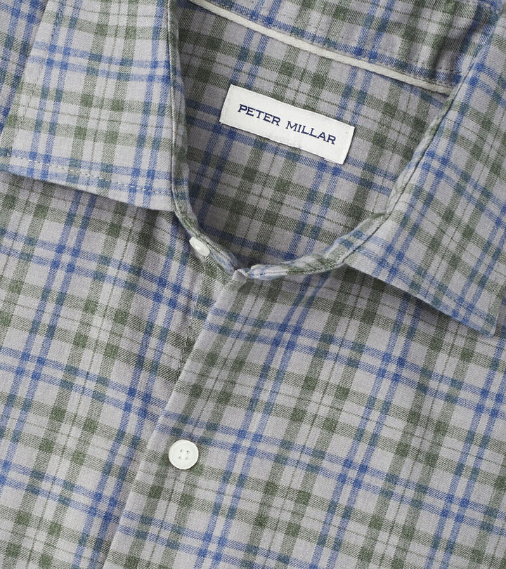 Peter Millar Men's Classic Fit Bar Harbor Performance Flannel Sport Shirt - BRITISH GREY