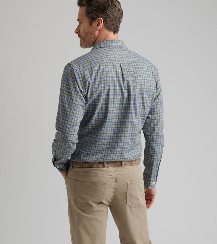 Peter Millar Men's Classic Fit Bar Harbor Performance Flannel Sport Shirt - BRITISH GREY