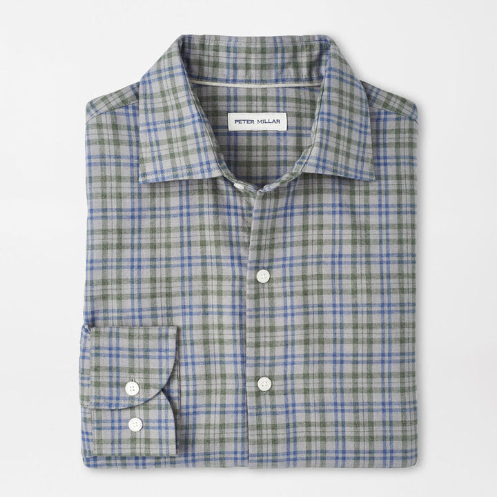 Peter Millar Men's Classic Fit Bar Harbor Performance Flannel Sport Shirt - BRITISH GREY