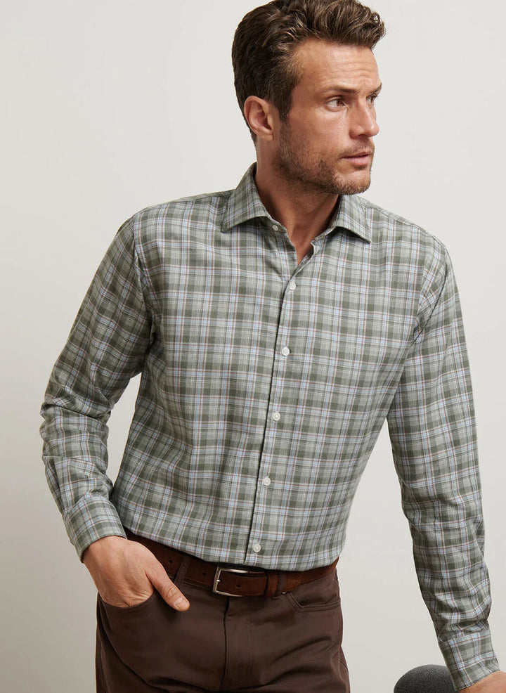 Peter Millar Men's Classic Fit Whitecap Performance Flannel Sport Shirt - BASIL