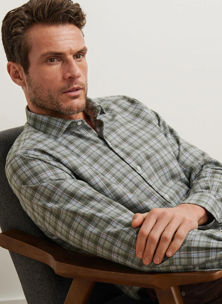 Peter Millar Men's Classic Fit Whitecap Performance Flannel Sport Shirt - BASIL