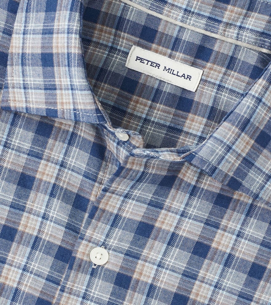 Peter Millar Men's Classic Fit Whitecap Performance Flannel Sport Shirt - BLUE HAZE