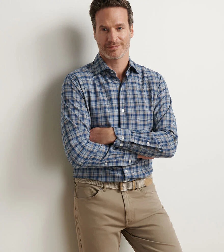 Peter Millar Men's Classic Fit Whitecap Performance Flannel Sport Shirt - BLUE HAZE
