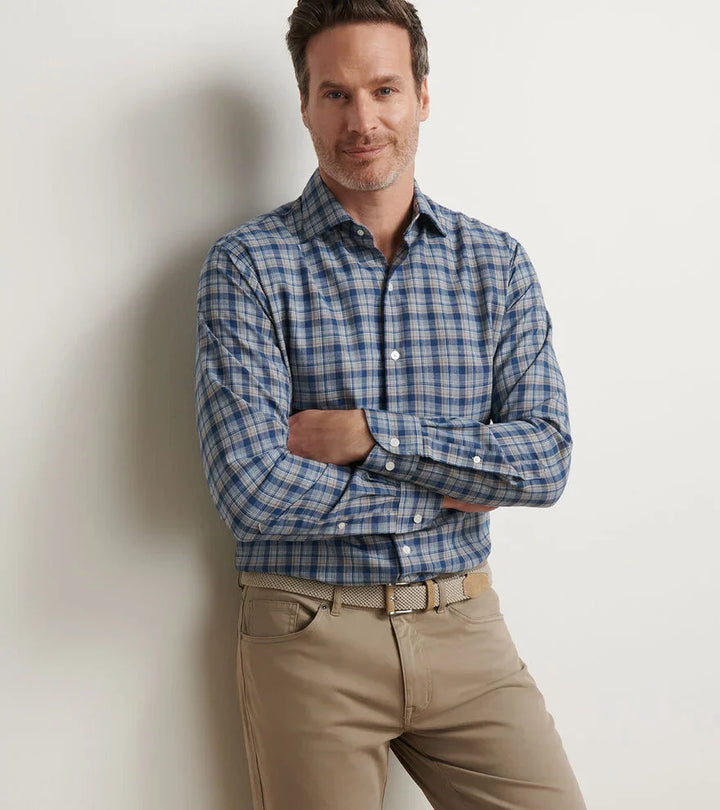 Peter Millar Men's Classic Fit Whitecap Performance Flannel Sport Shirt - BLUE HAZE