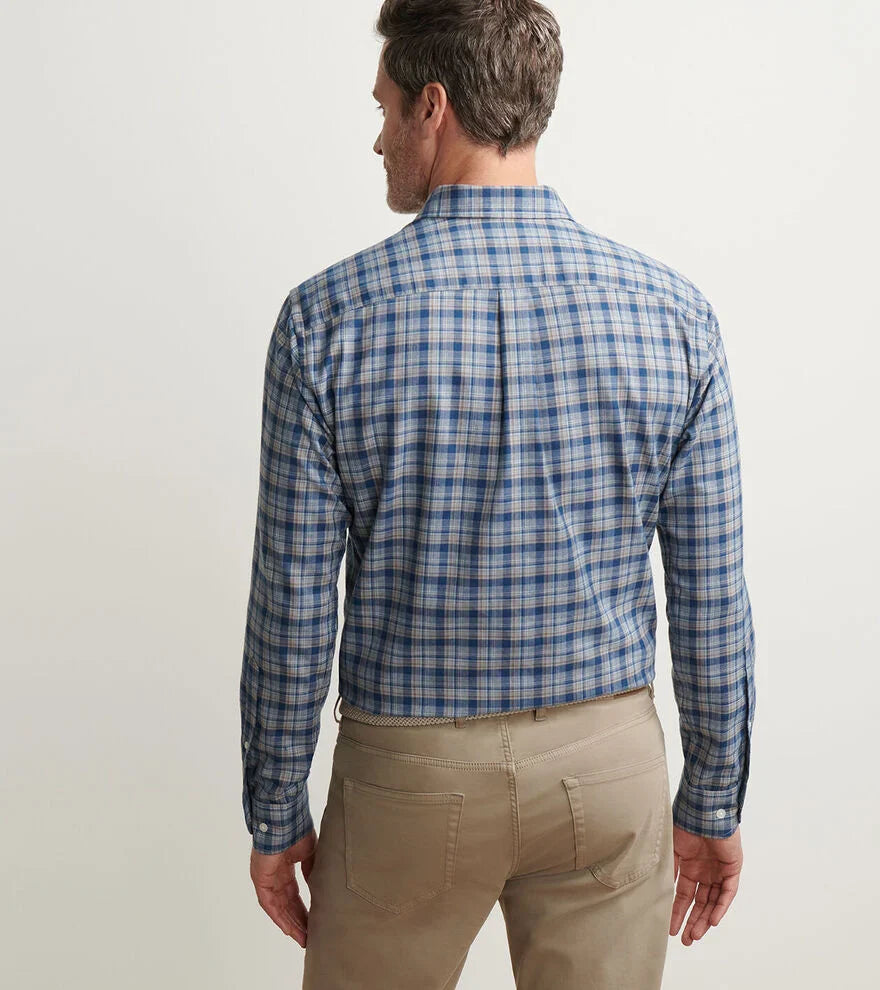 Peter Millar Men's Classic Fit Whitecap Performance Flannel Sport Shirt - BLUE HAZE