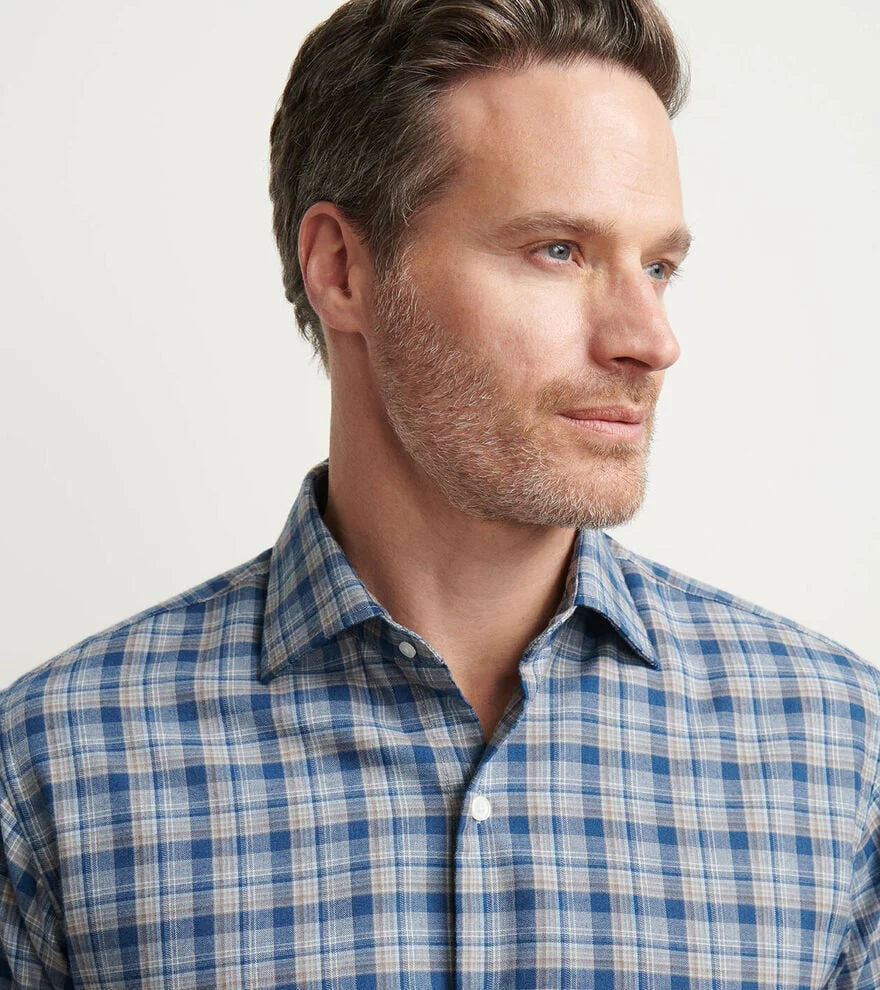Peter Millar Men's Classic Fit Whitecap Performance Flannel Sport Shirt - BLUE HAZE
