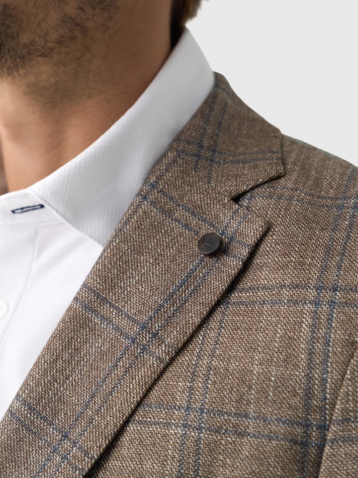 Peter Millar Men's Tailored Fit Leroy Windowpane Soft Jacket - WALNUT