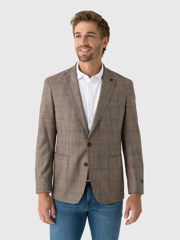 Peter Millar Men's Tailored Fit Leroy Windowpane Soft Jacket - WALNUT