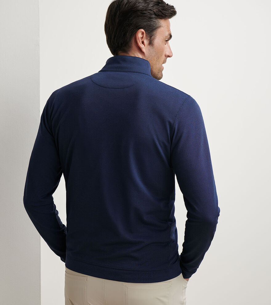 Peter Millar Men's Tailored Fit Albatross Cotton-Blend Piqué Quarter Zip - NAVY
