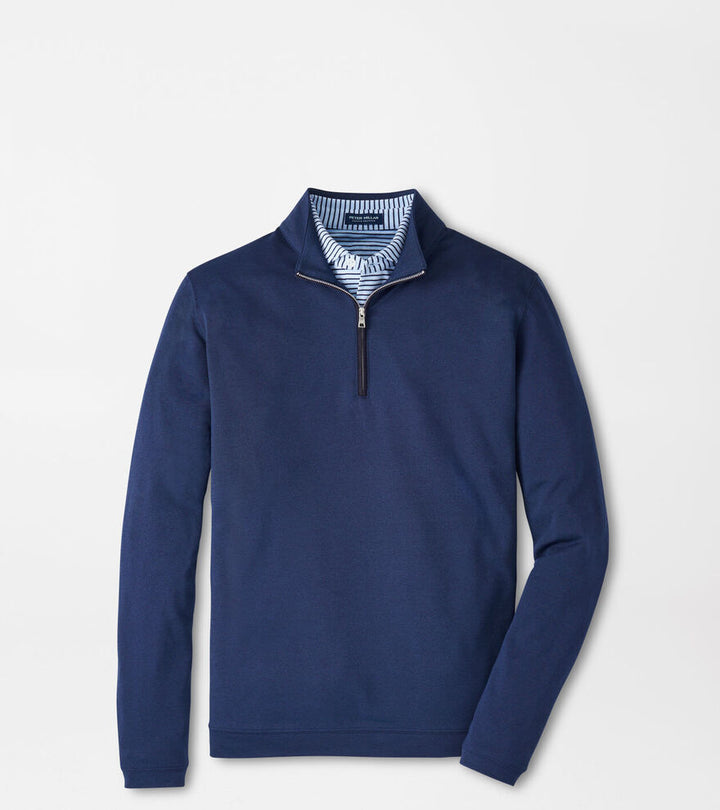 Peter Millar Men's Tailored Fit Albatross Cotton-Blend Piqué Quarter Zip - NAVY