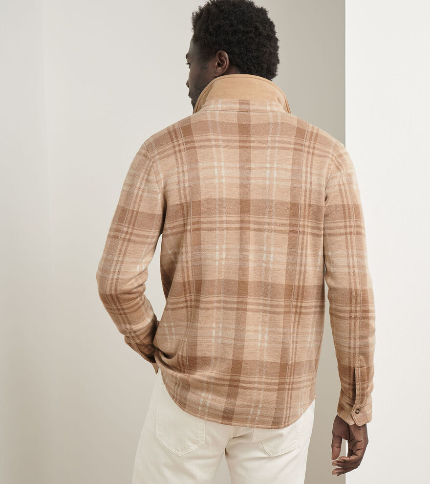 Peter Millar Men's Gordon Plaid Sweater Shirt Jacket - SOFT BROWN
