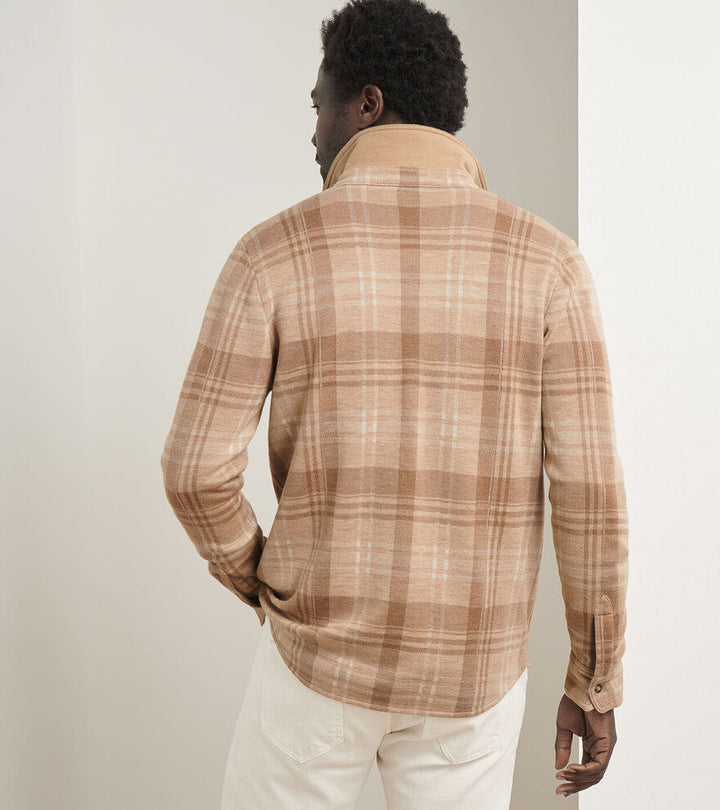 Peter Millar Men's Gordon Plaid Sweater Shirt Jacket - SOFT BROWN
