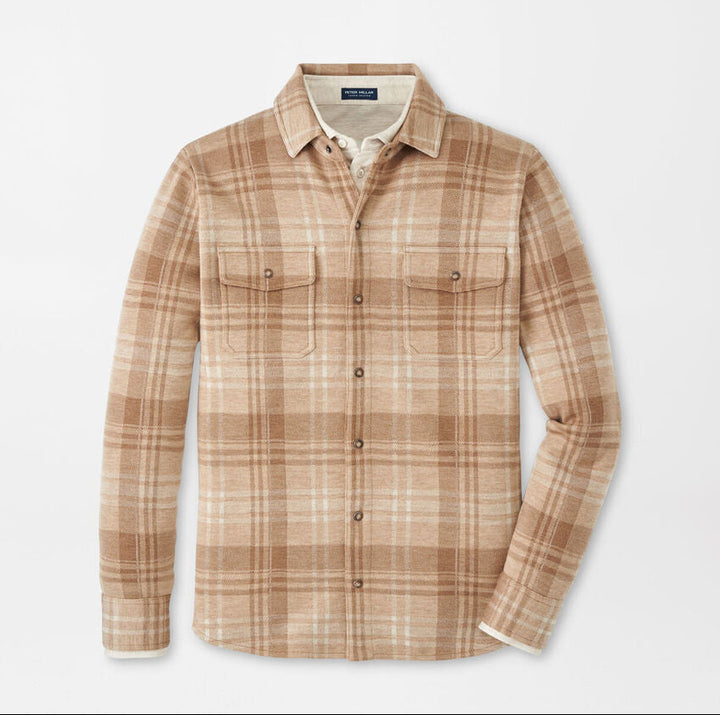 Peter Millar Men's Gordon Plaid Sweater Shirt Jacket - SOFT BROWN