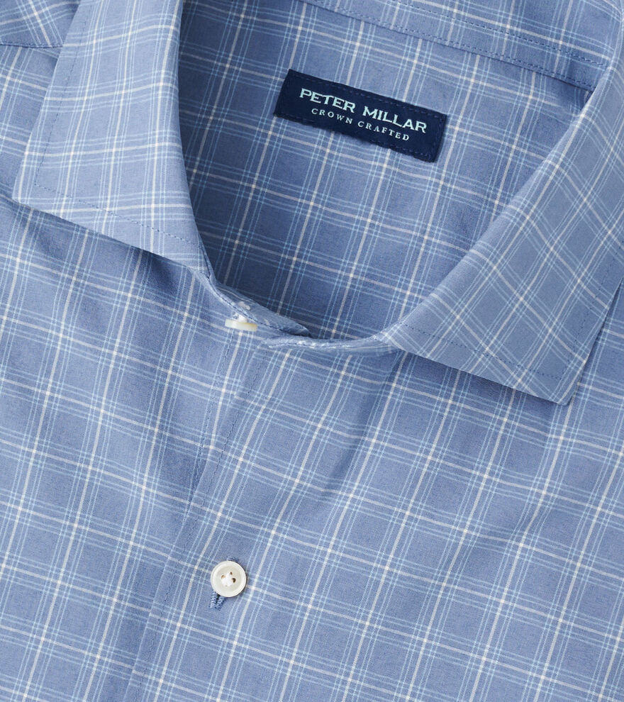 Peter Millar Men's Tailored Fit Reese Performance Poplin Sport Shirt - RAIN CLOUD