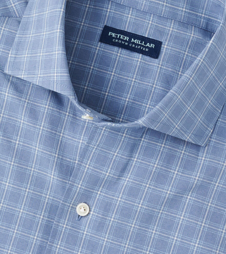 Peter Millar Men's Tailored Fit Reese Performance Poplin Sport Shirt - RAIN CLOUD