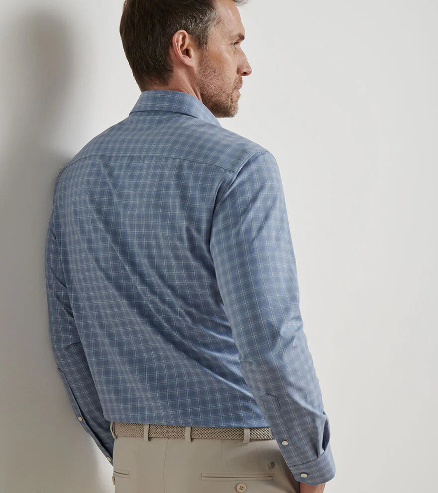 Peter Millar Men's Tailored Fit Reese Performance Poplin Sport Shirt - RAIN CLOUD