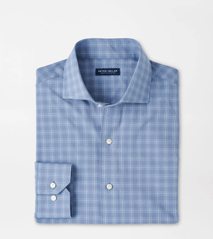 Peter Millar Men's Tailored Fit Reese Performance Poplin Sport Shirt - RAIN CLOUD